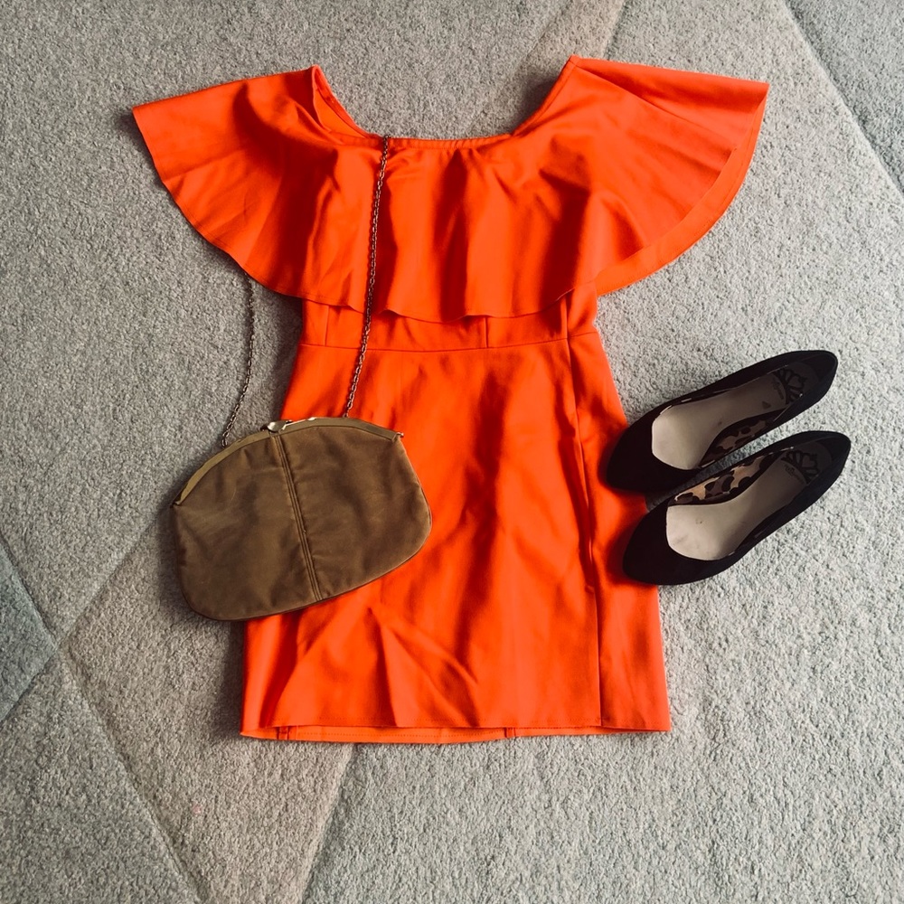 After Market Orange Red Off the Shoulder Mini Dress